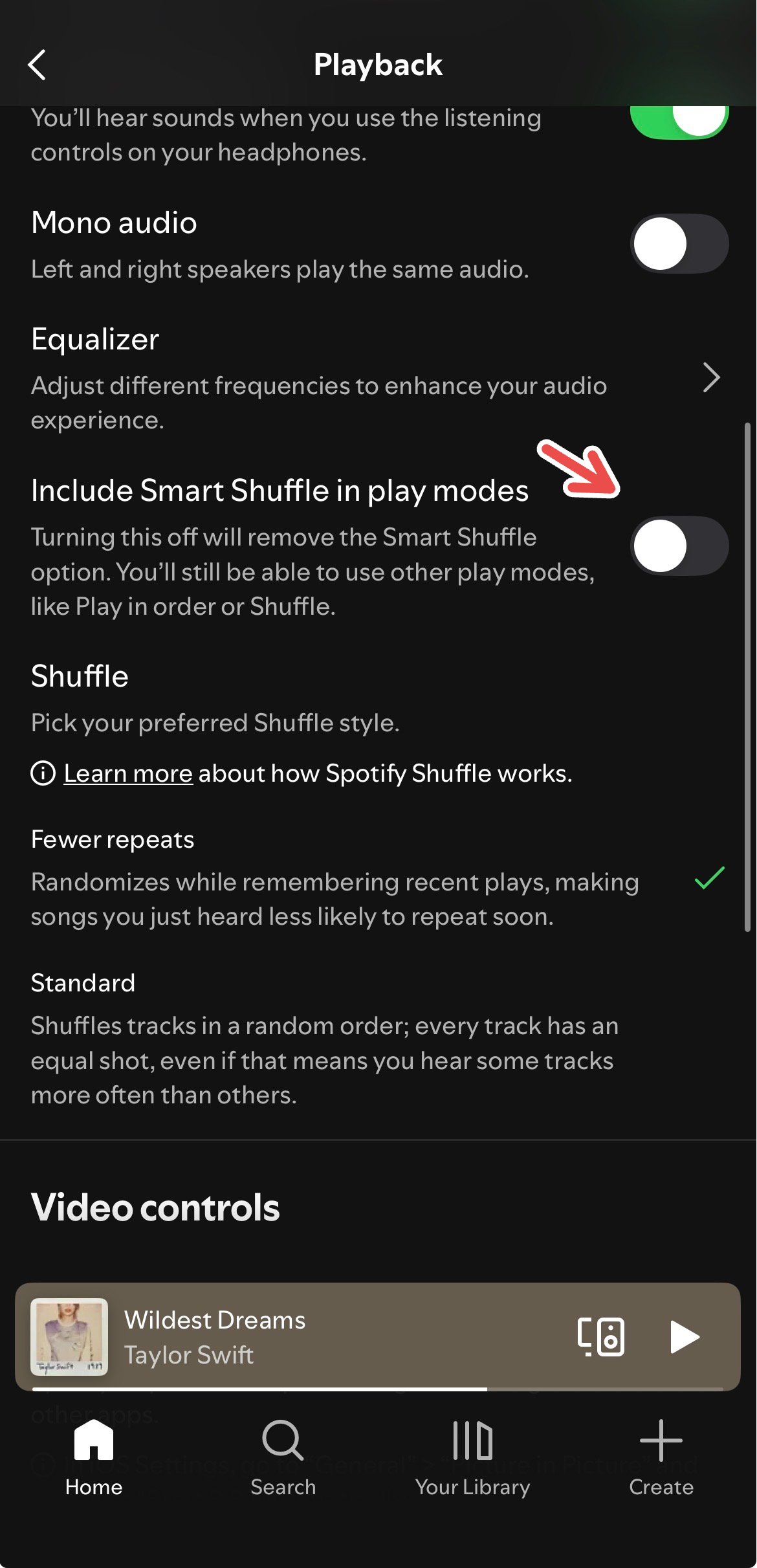 Disabling Smart Shuffle on Spotify.