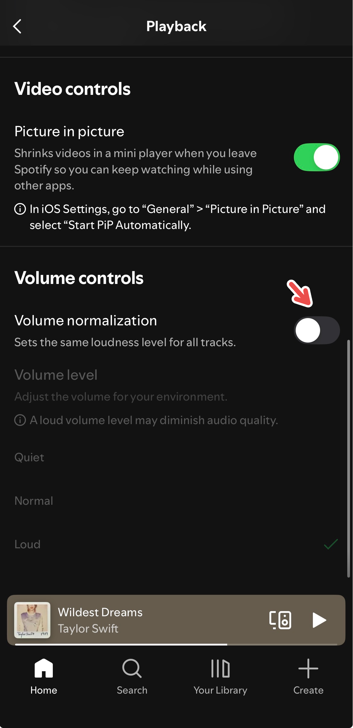 Disabling volume normalization on Spotify.