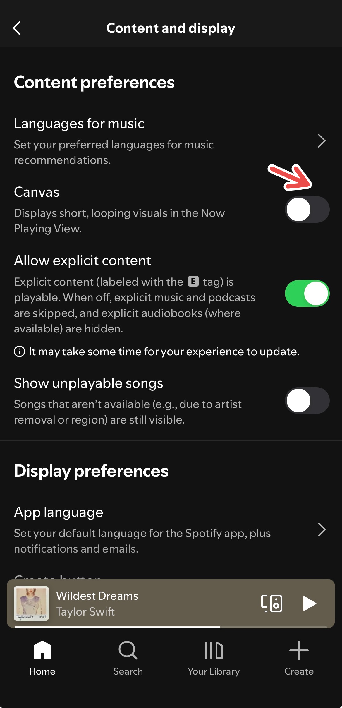 Disabling Canvas for Spotify.
