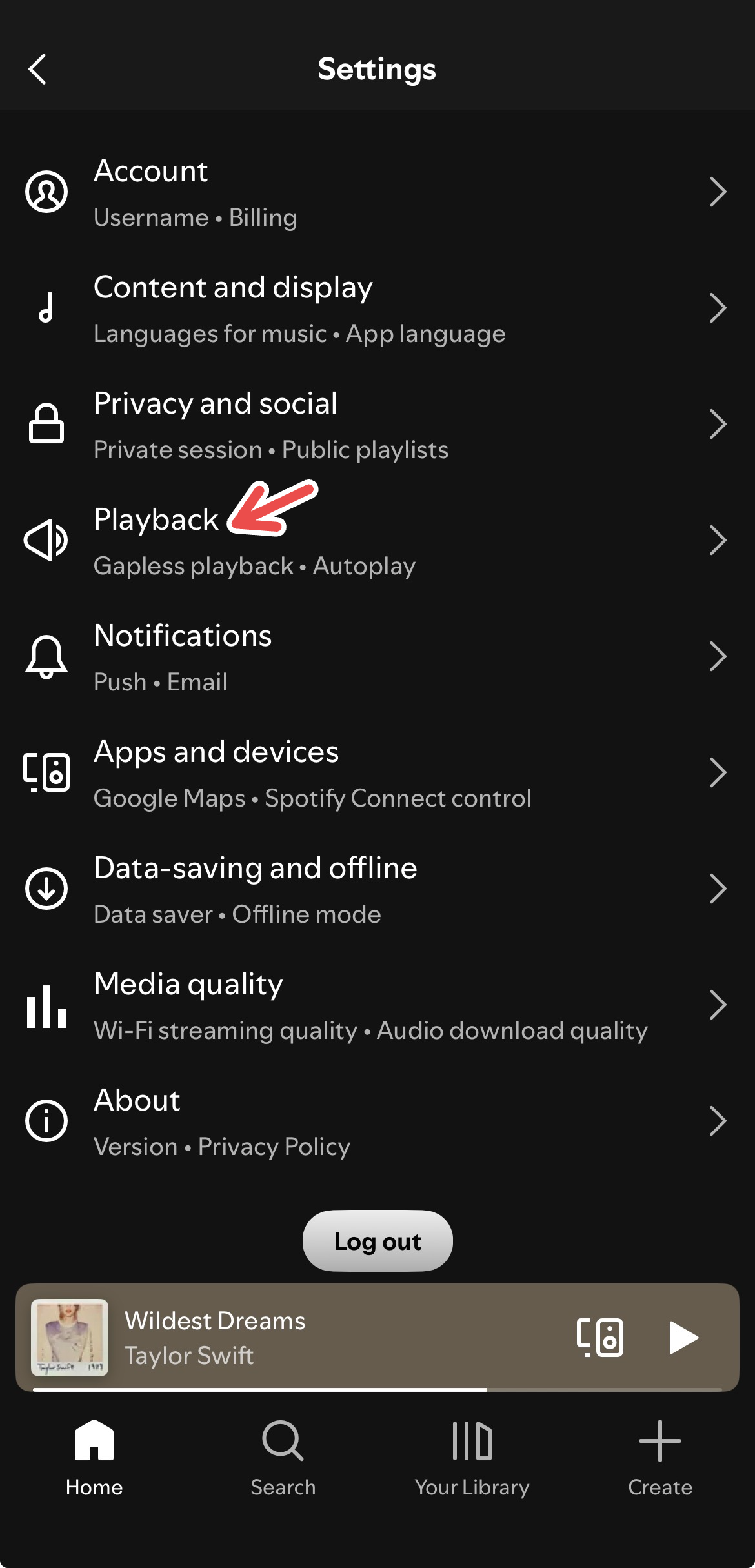 Playback settings on Spotify.