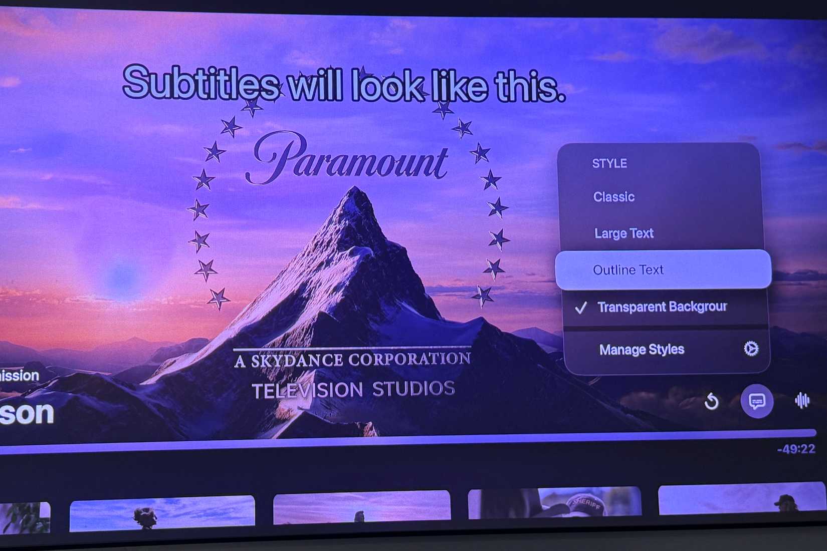 Ajuste de legenda Paramount+ na Apple TV