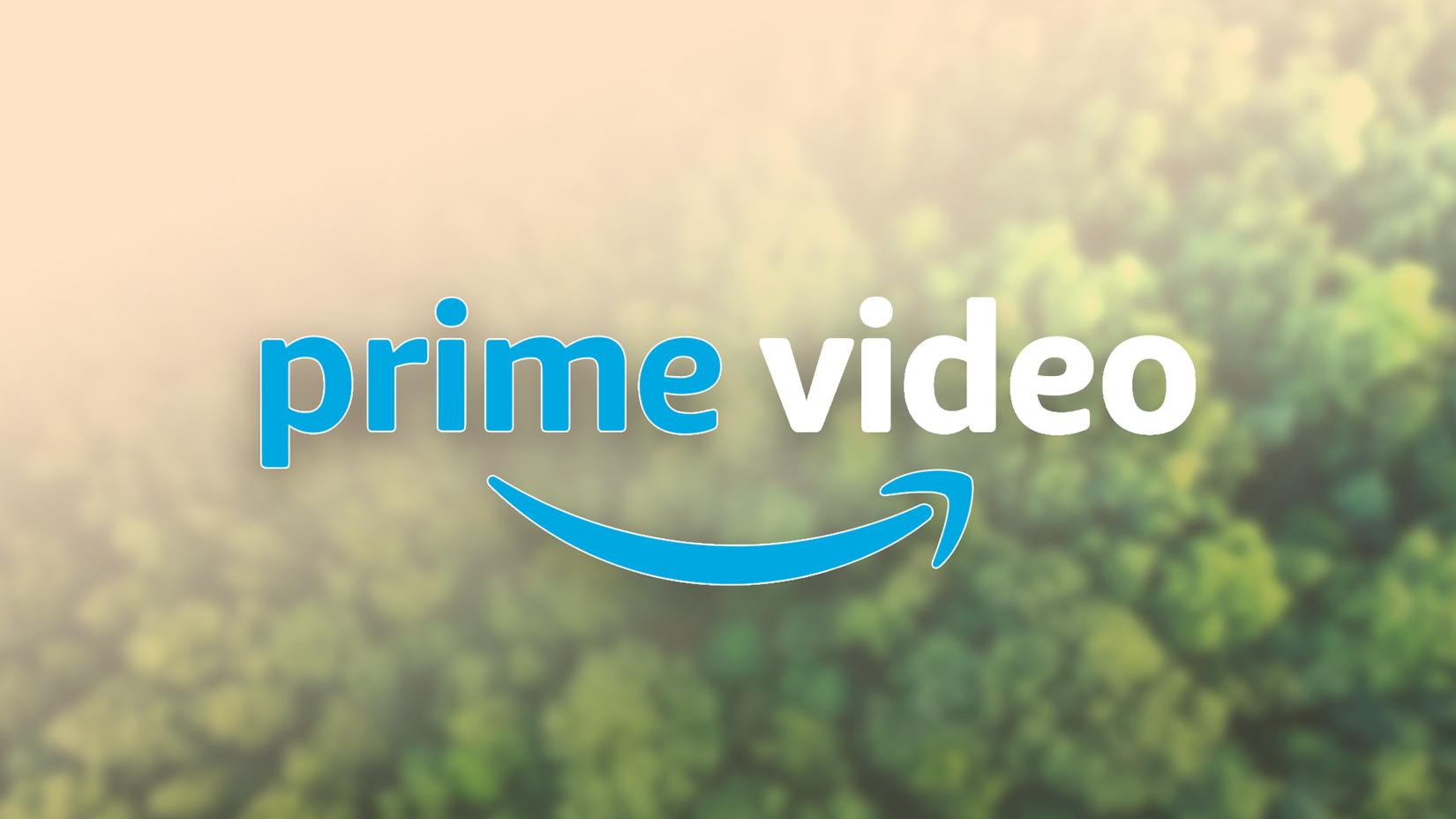 Logotipo da Prime Video sobre um fundo desfocado de floresta verde.