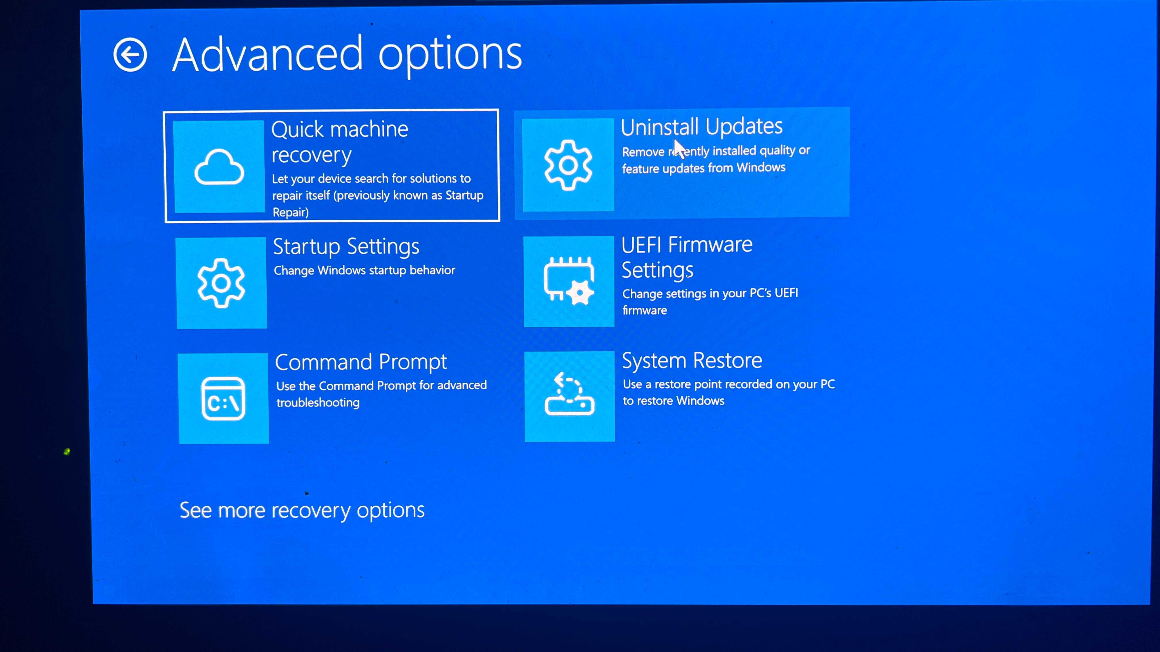 A screenshot of the Windows Troubleshoot dialog open to the Advanced options dialog.