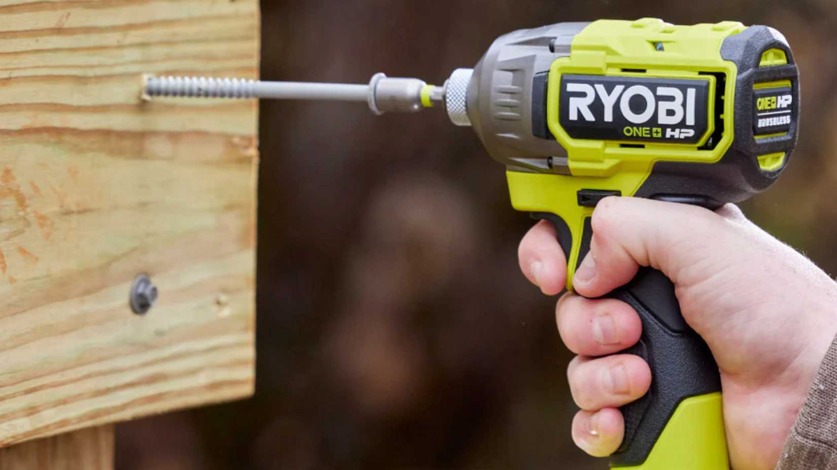 Ryobi impact driver pushing a screw