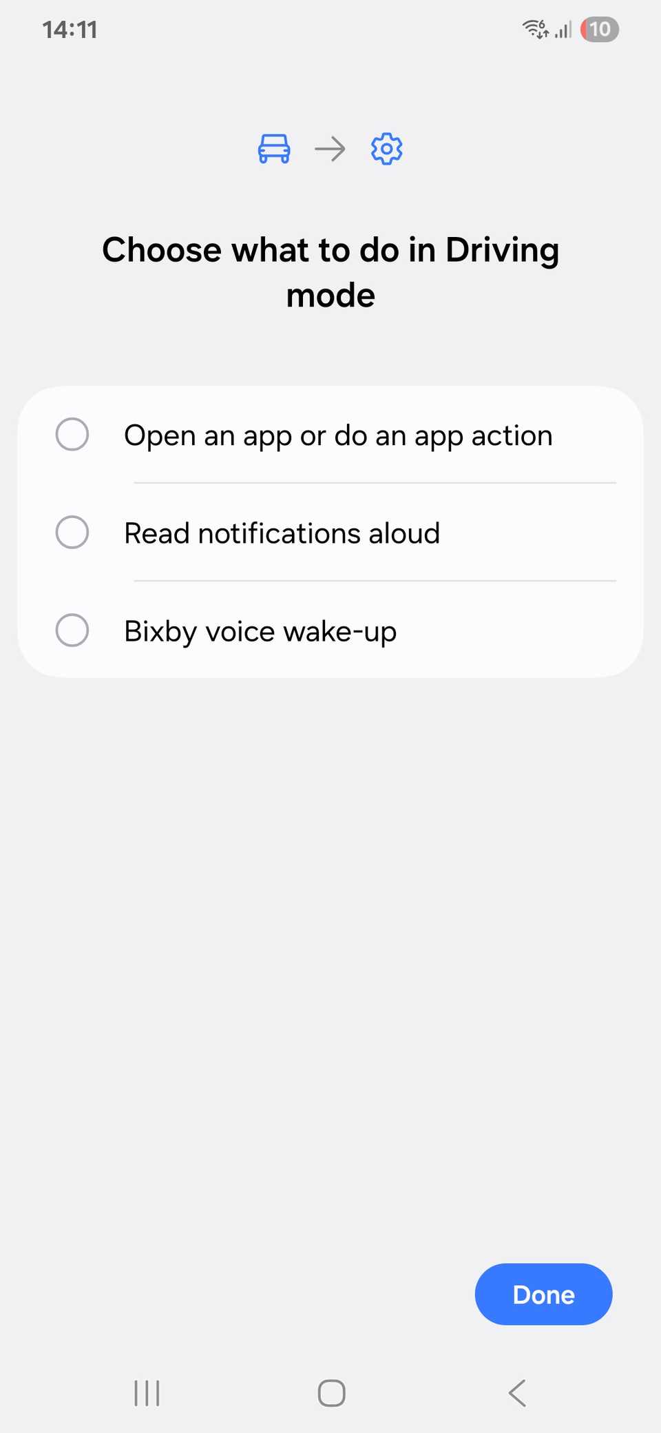 Various automations for Driving mode on a Samsung phone.