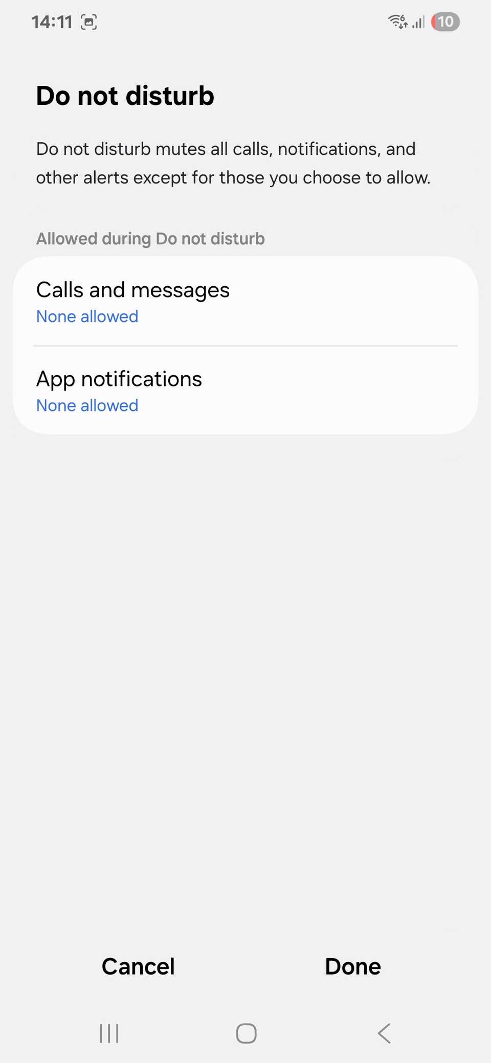 Do not disturb while driving options on a Samsung phone.