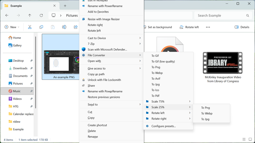The option to change presets in the context menu.