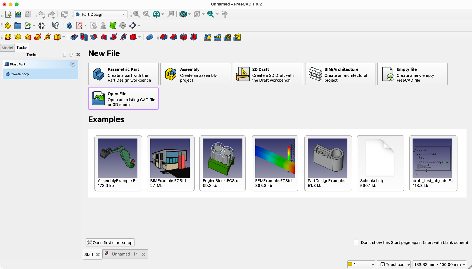 FreeCAD design software running on a Mac.