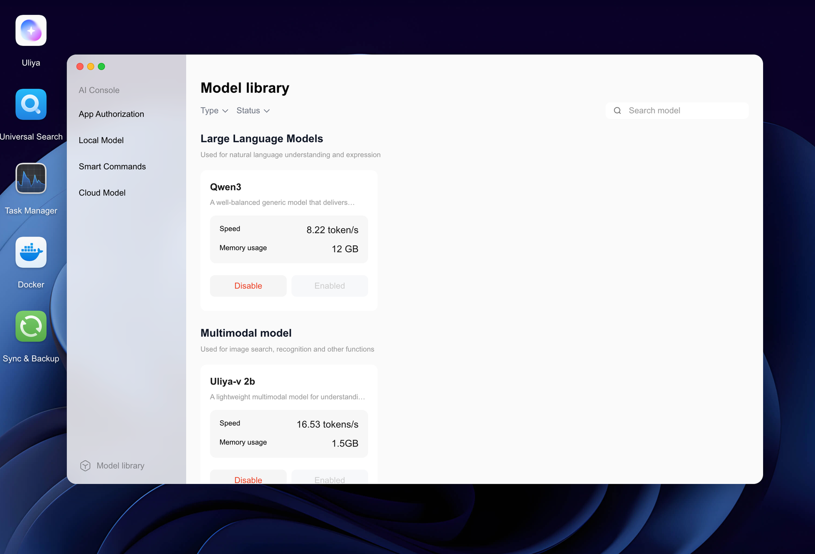 The AI manager app on UGOS Pro on a Ugreen NAS.