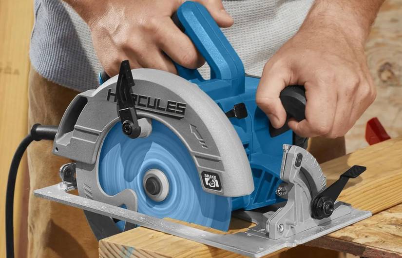 Person using a Hercules circular saw on wood