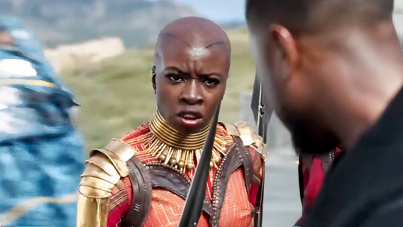 Okoye threatening Killmonger in Black Panther