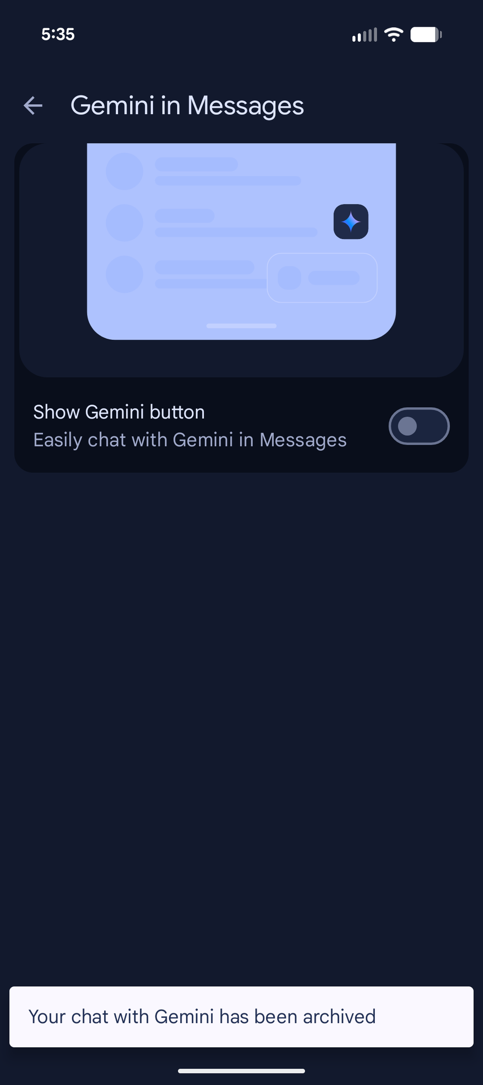 кнопка Gemini отключена в Google Сообщениях