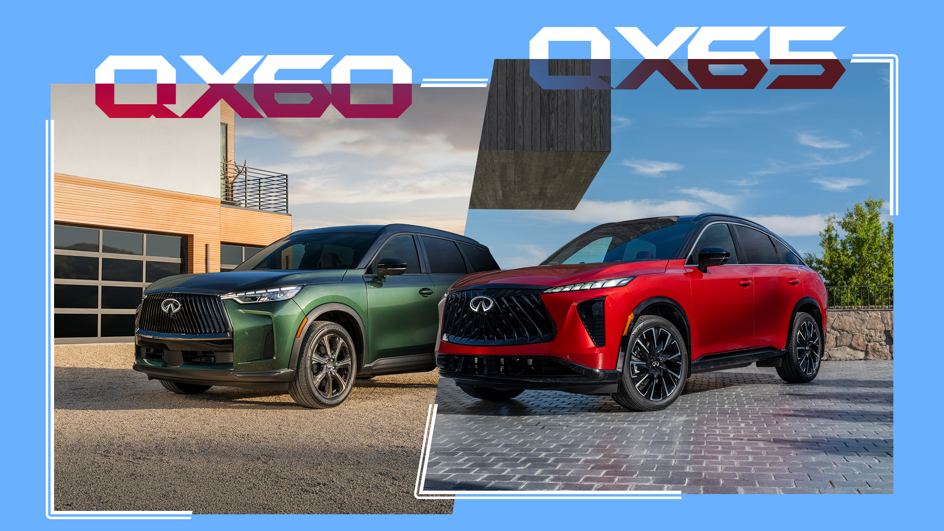 Side-by-side comparison of the Infiniti QX60 and QX65.