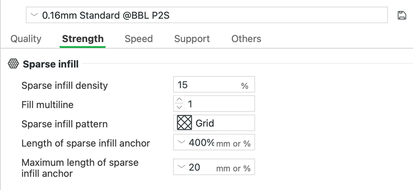 Slicer infill density settings in Bambu Studio. 