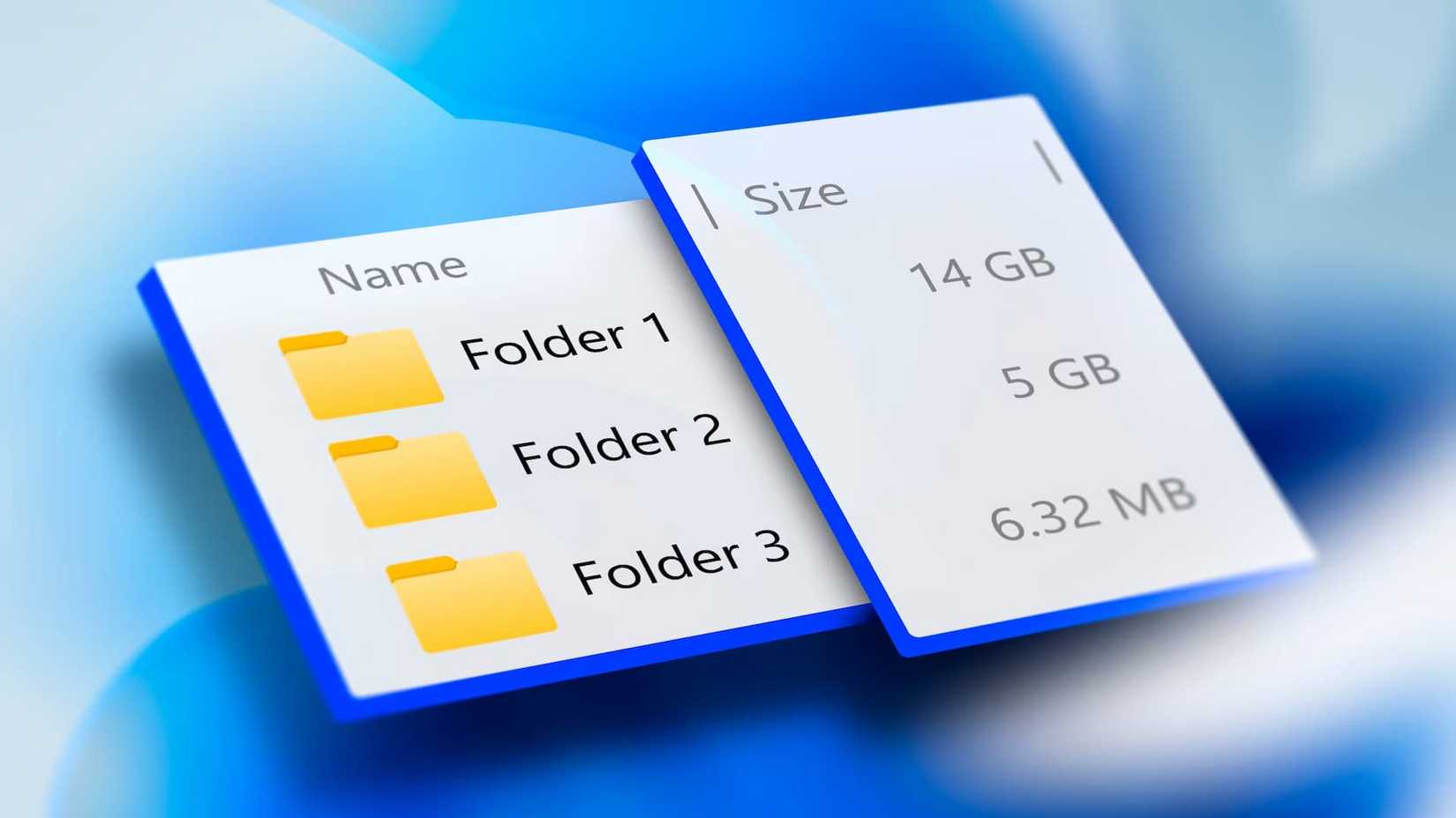 Some folders with their sizes displayed next to them and the Windows 11 wallpaper blurred in the background.