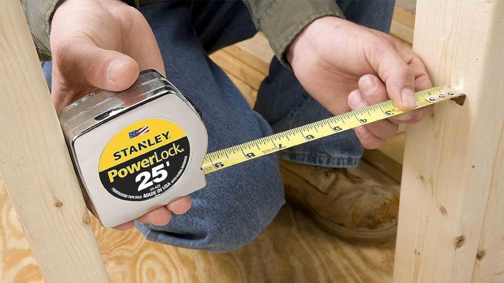 Stanley 33425 Powerlock II Power Back Rule Used to Measure Distance Between Wood