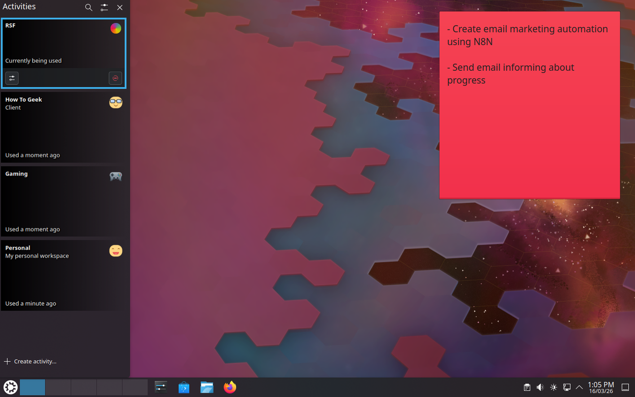 Switching KDE Activities profile to an client with separate TO Do List.