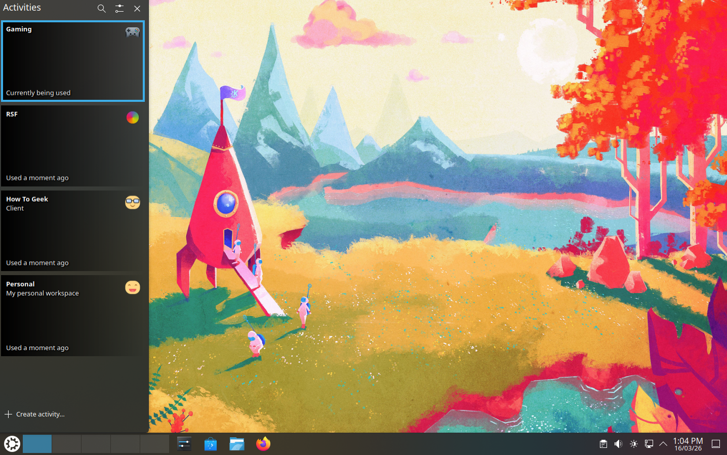 Switching KDE Activities profile to Gaming.