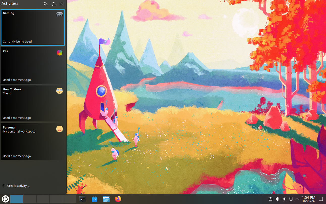 Switching KDE Activities profile to Gaming.