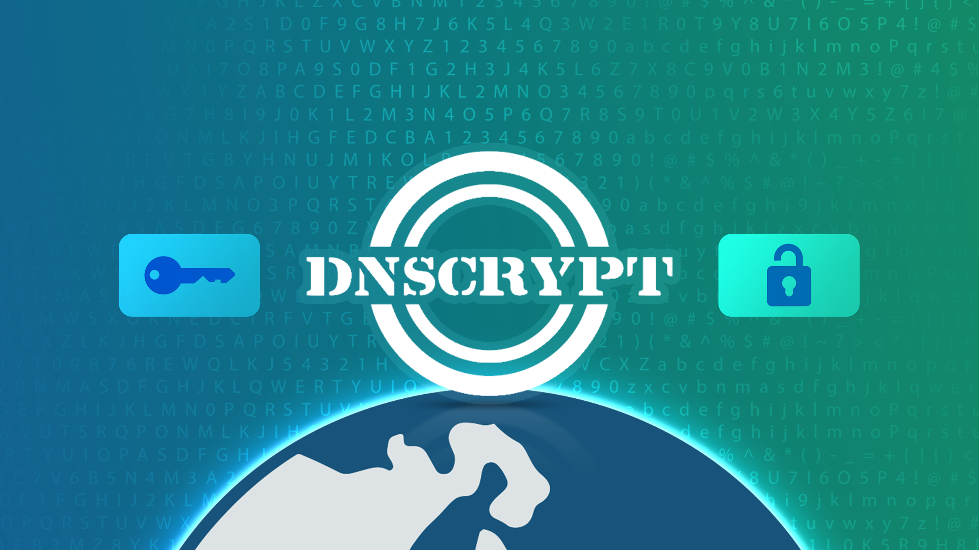 The DNSCrypt logo with a key and a lock icon beside it, over a stylized globe.