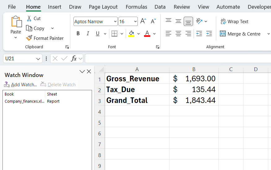 How to use Watch Window in Excel to track key formulas and their results