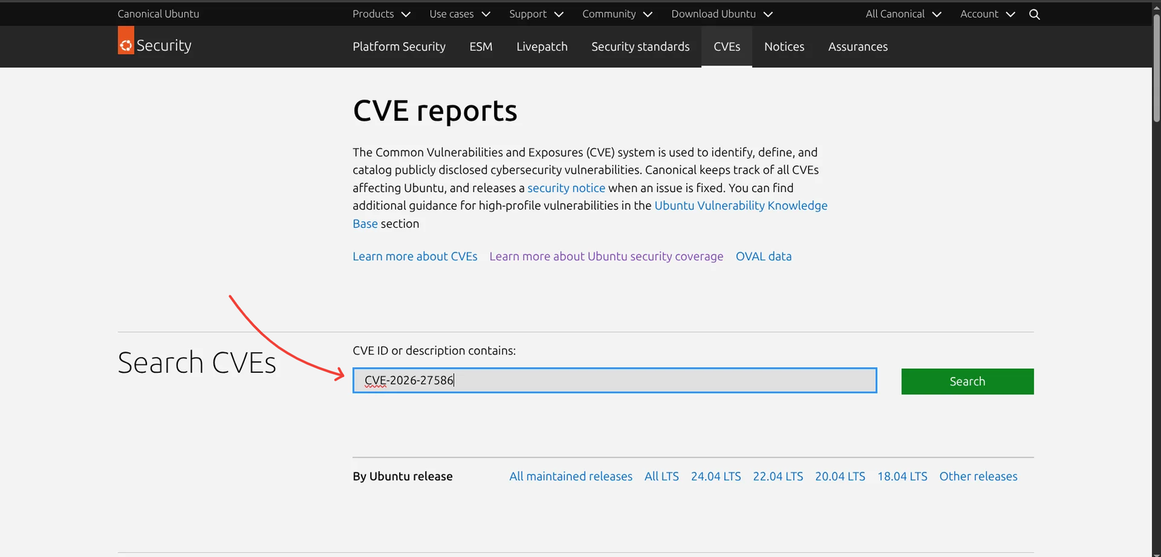 ubuntu cve tracking page