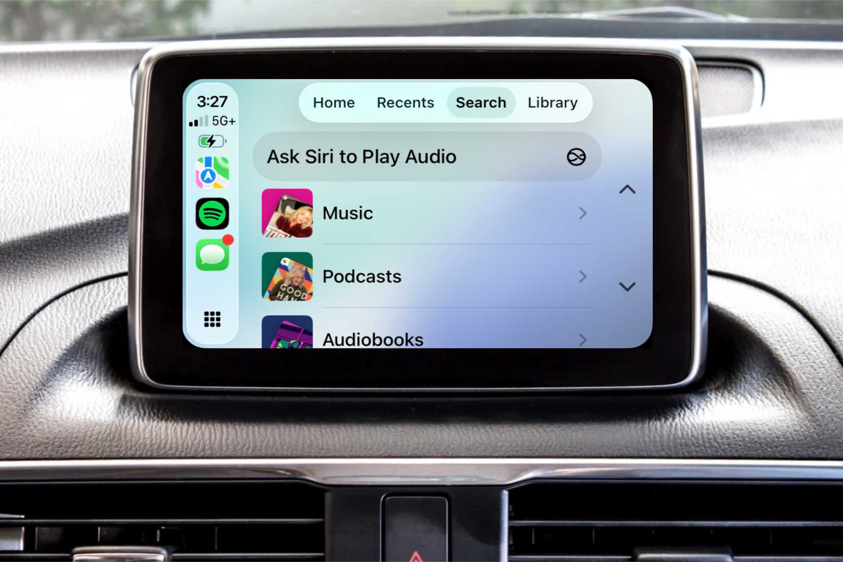 Spotify search screen on CarPlay.