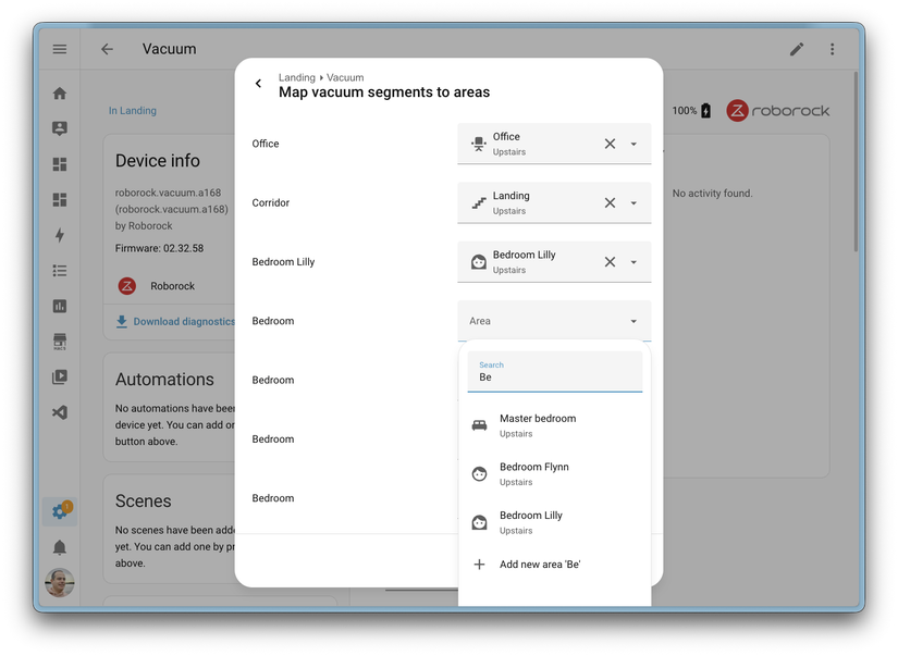 Настройка зон уборки в Home Assistant