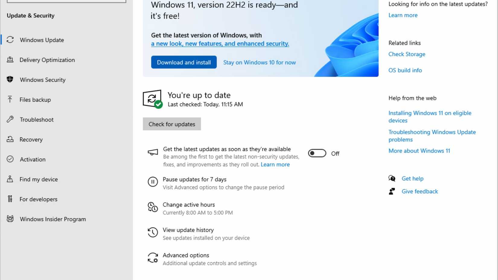 Windows 11 being up to date and waiting for an update.