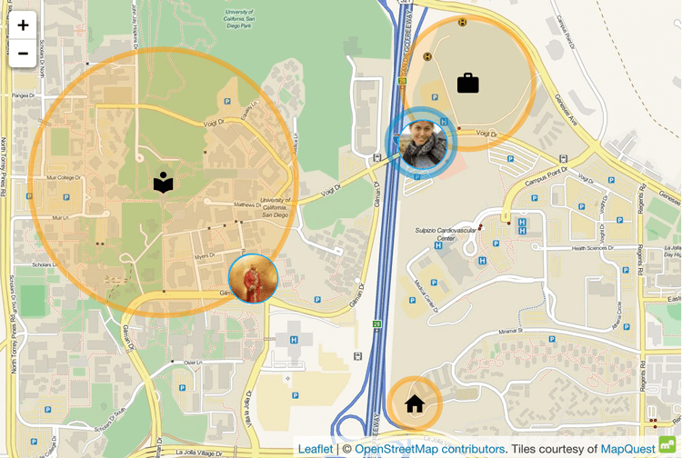 Zones on a map in Home Assistant.