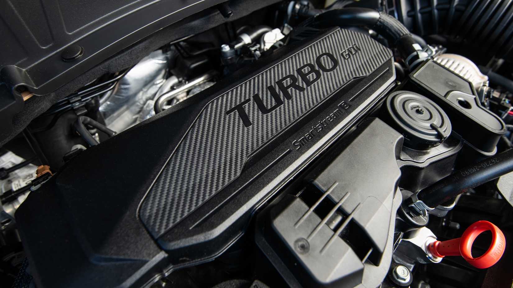 Shot of the 1.6-liter turbocharged engine in a 2027 Kia Seltos