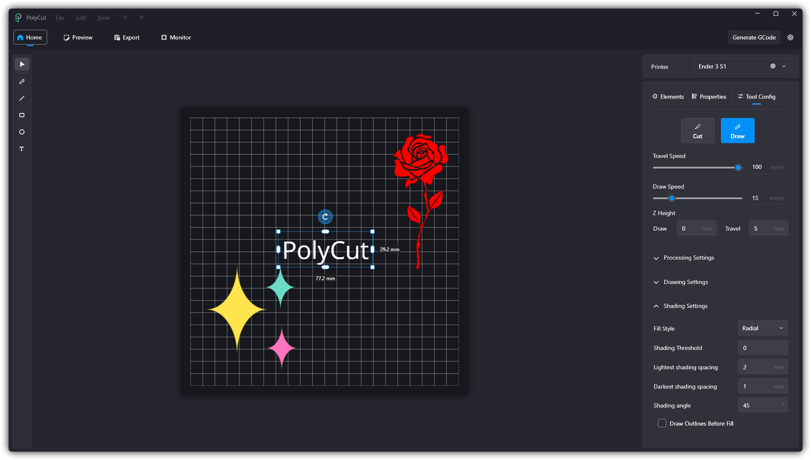 Polycut vinyl cutting 3D printer app for Windows.