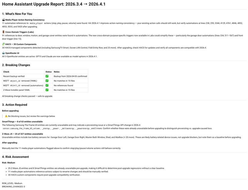 A report from the Home Assistant Upgrade Advisor integration.-1