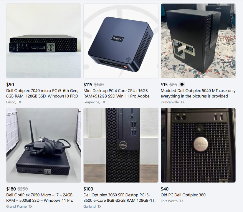 A selection of used business PCs on Facebook Marketplace.