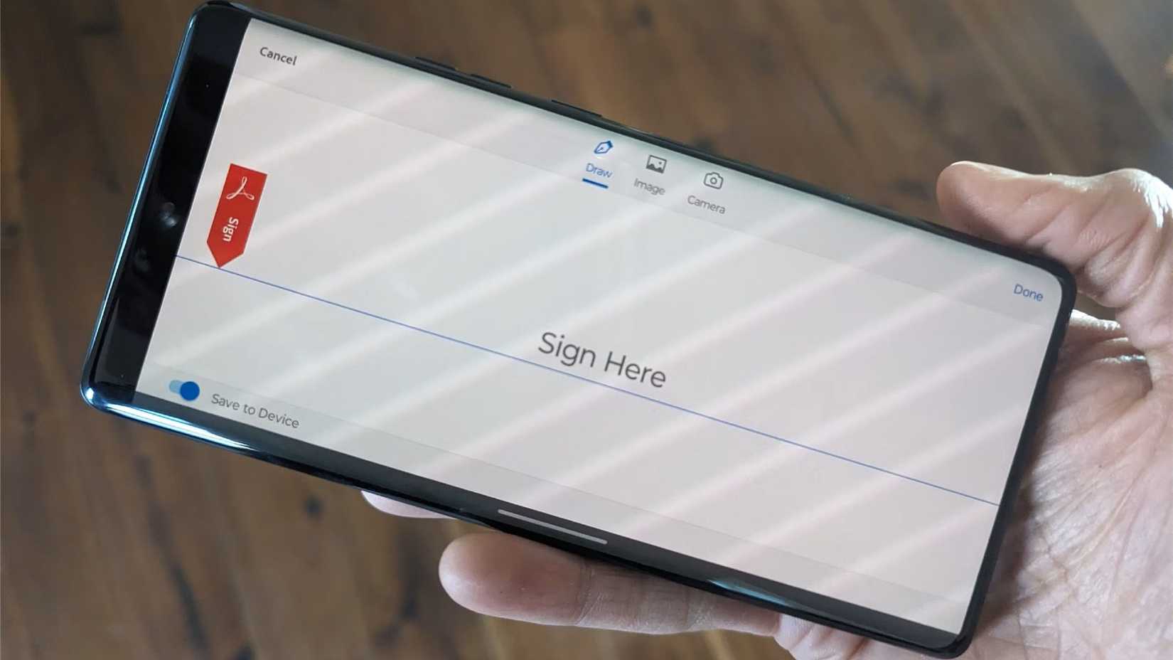 Adobe Acrobat is open for signing on your Android phone. 