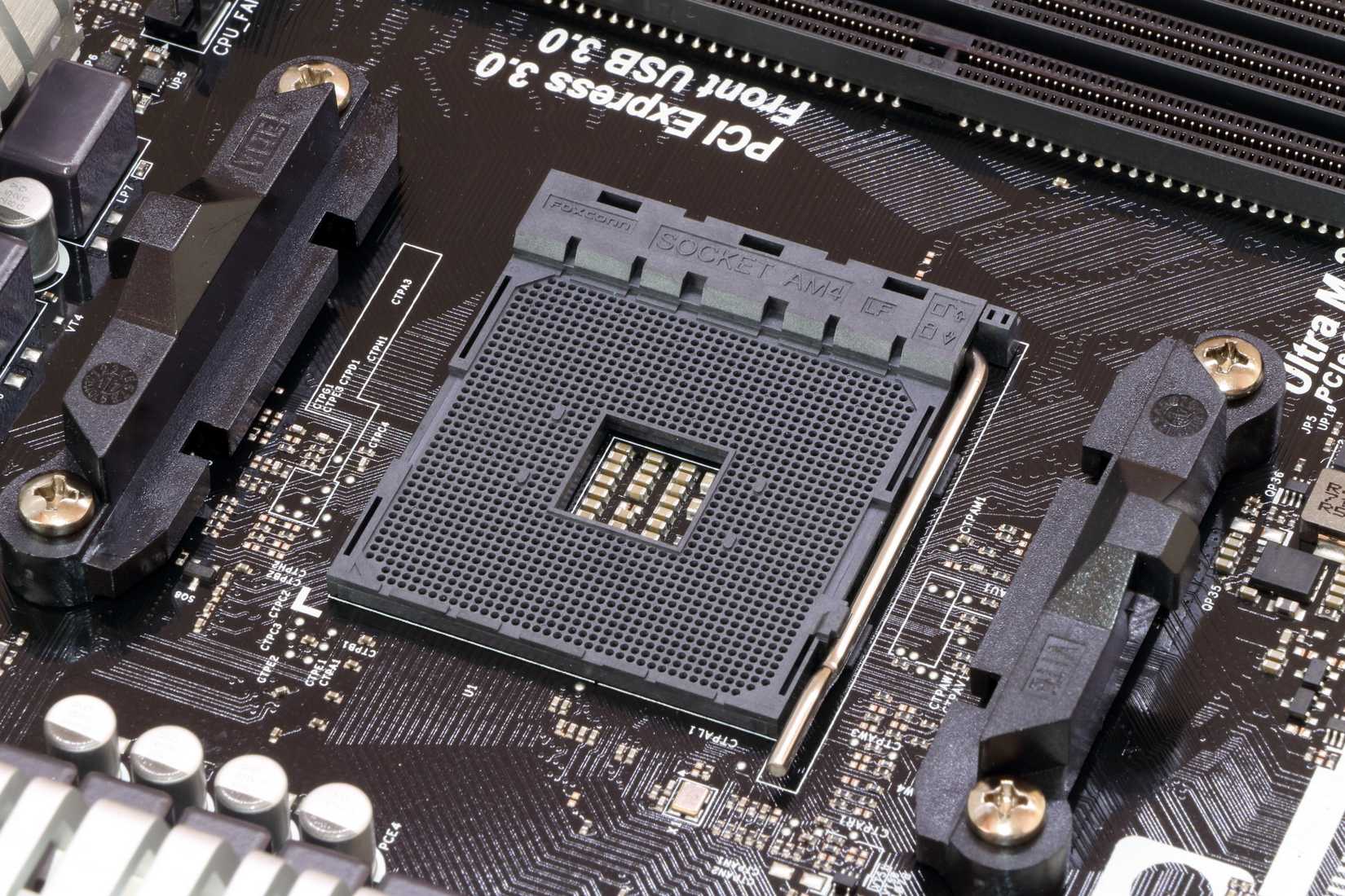A picture showing the AM4 CPU socket.