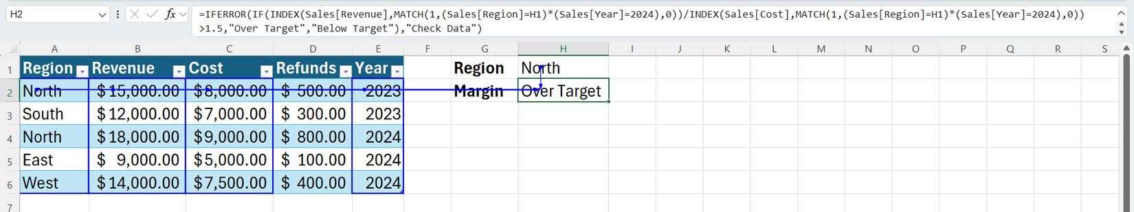An Excel spreadsheet with Trace Precedents arrows active, showing a complex web of dependencies between a data table and a single, complicated nested formula.