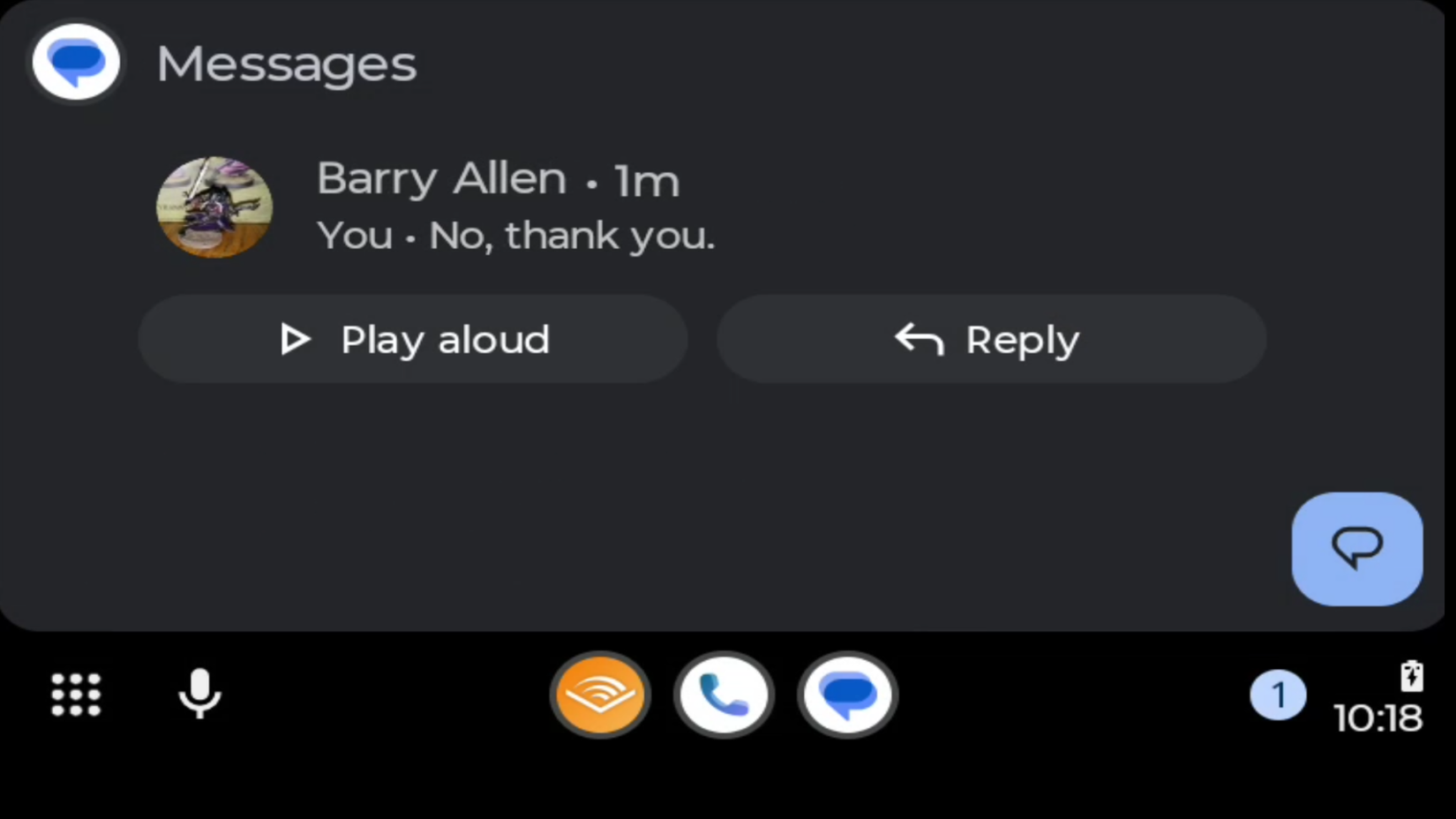 Reading a text message aloud in Android Auto