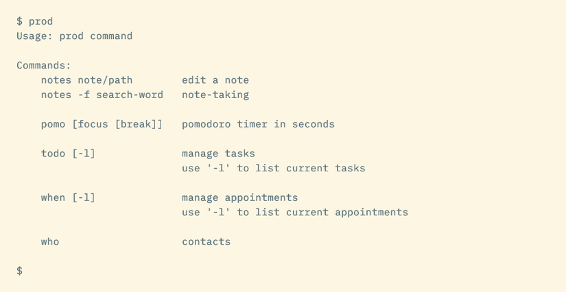 Bashスクリプトprodの基本的な使い方を示すターミナル画面