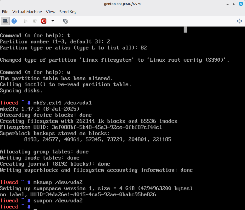 Mounting boot and swap partitions in Gentoo Linux