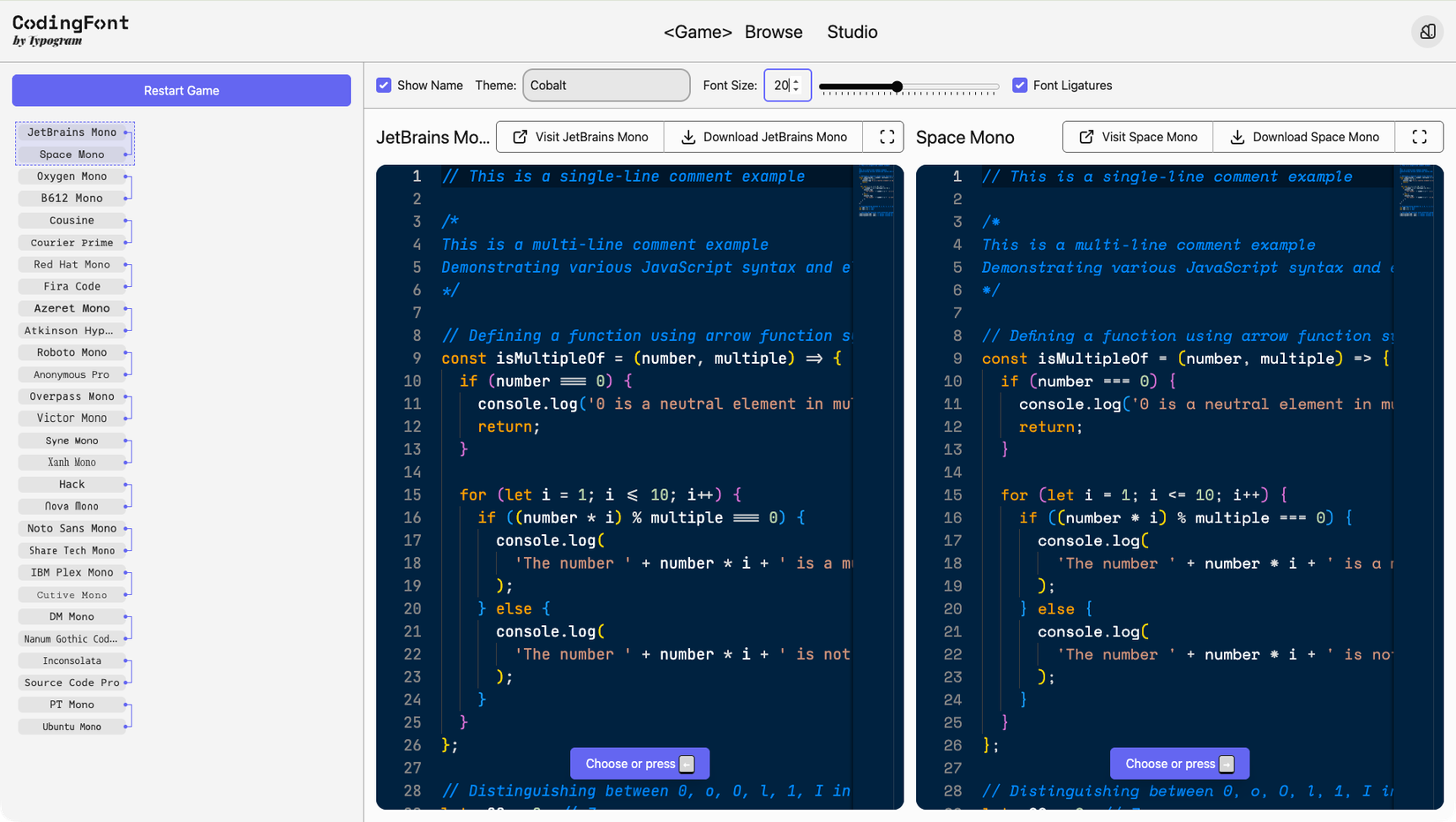 I played this web game to discover my perfect coding font