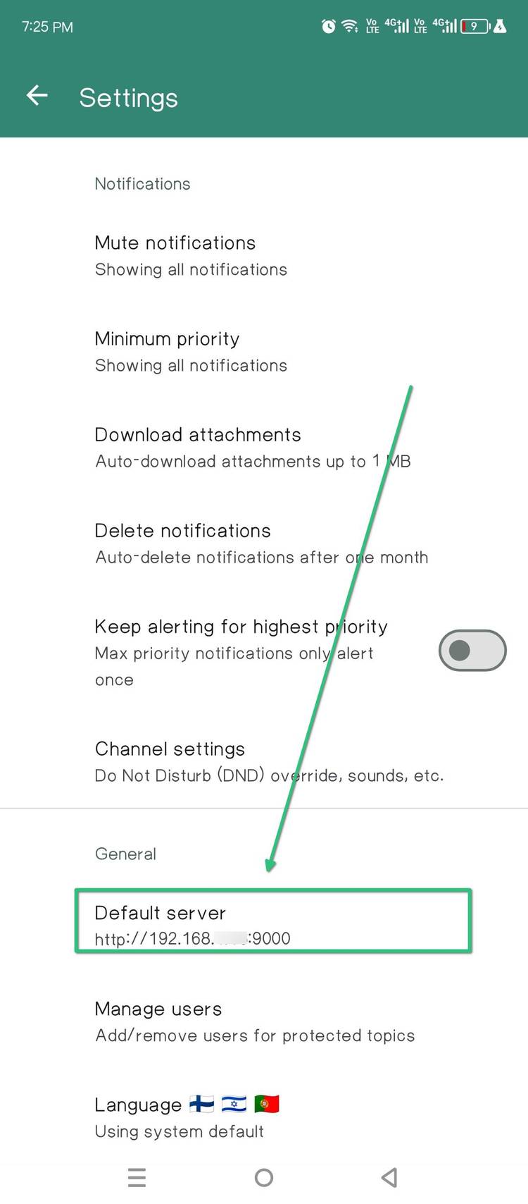 Connecting the Ntfy app to my home server.