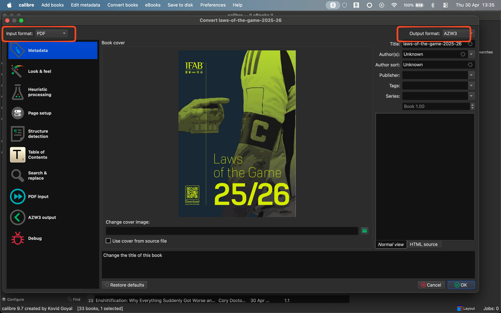 Convert a PDF in Calibre.
