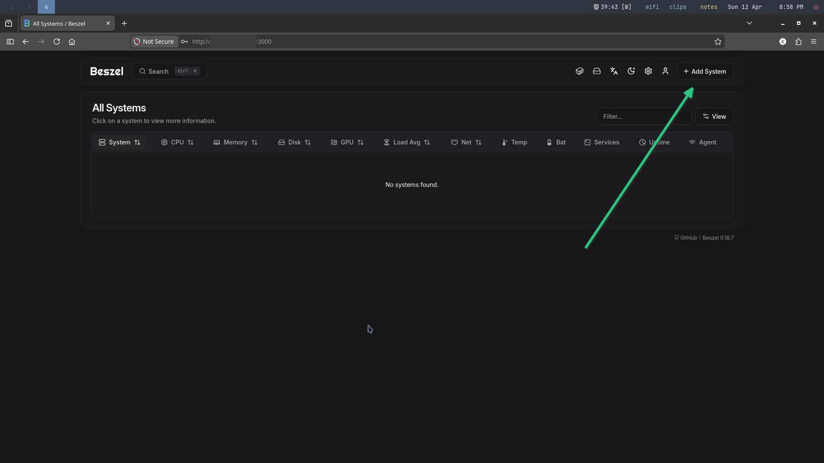 Creating a new system monitor with beszel.