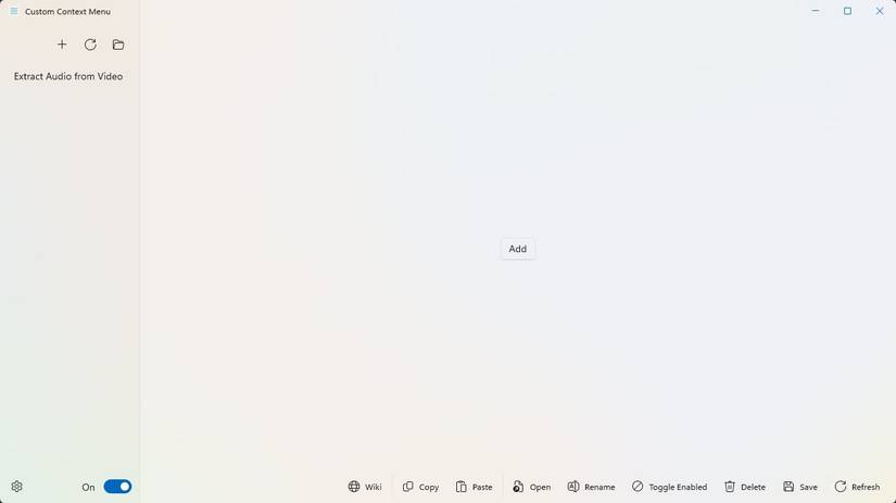 The Custom Context Menu main screen. 