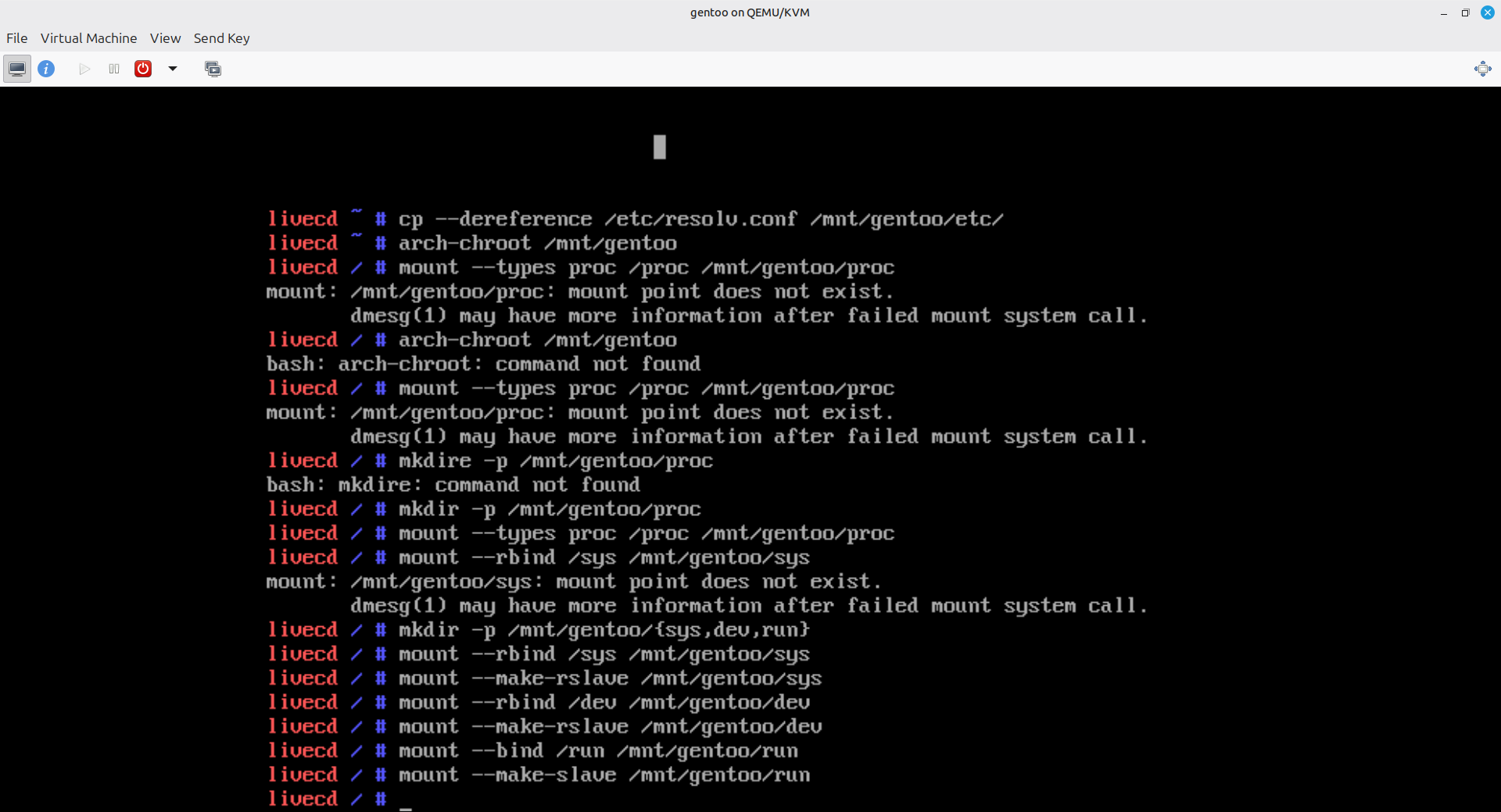 Creating directories during the Gentoo insall