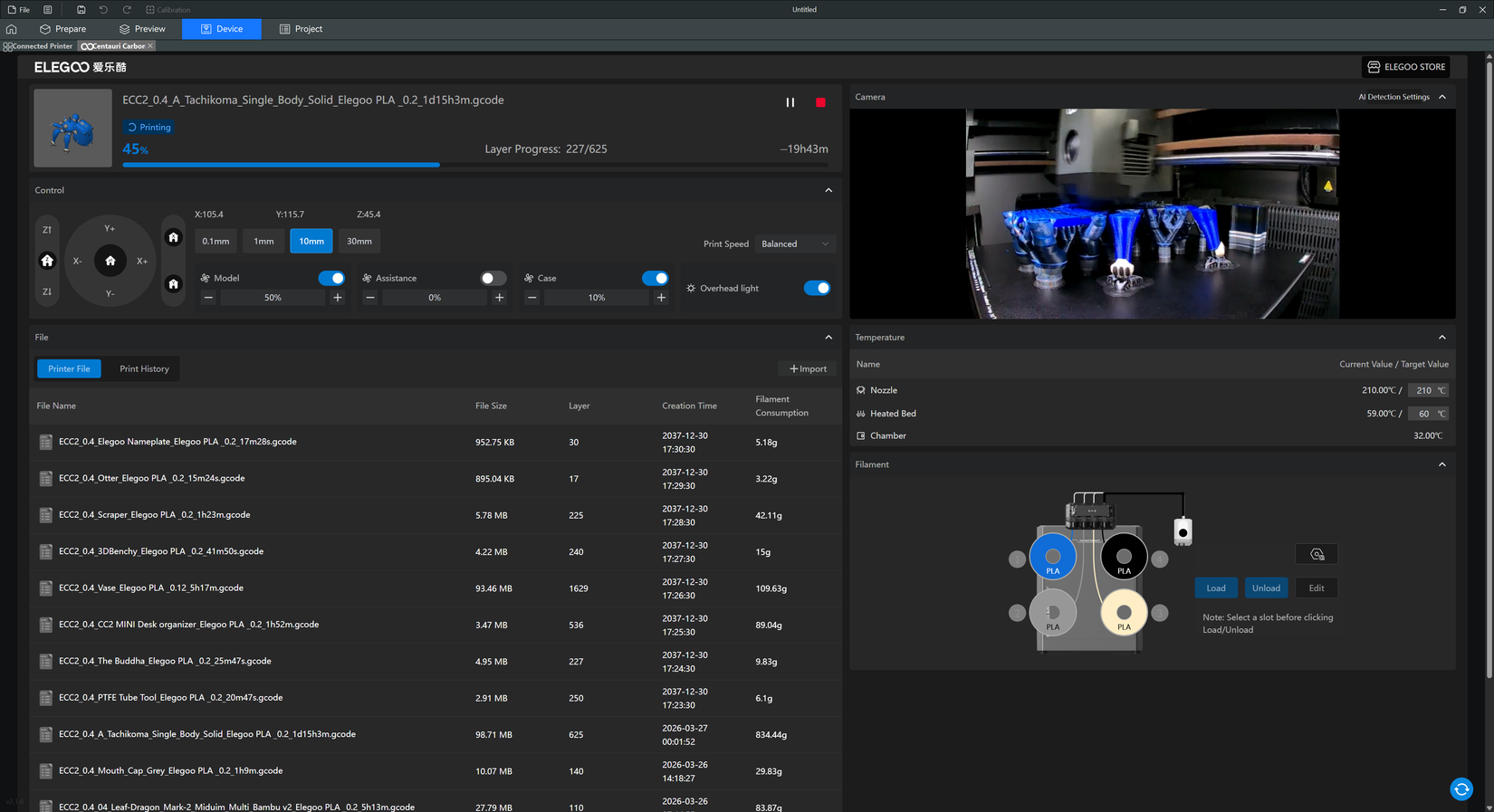 ELEGOO Slicee shows a print in progress.