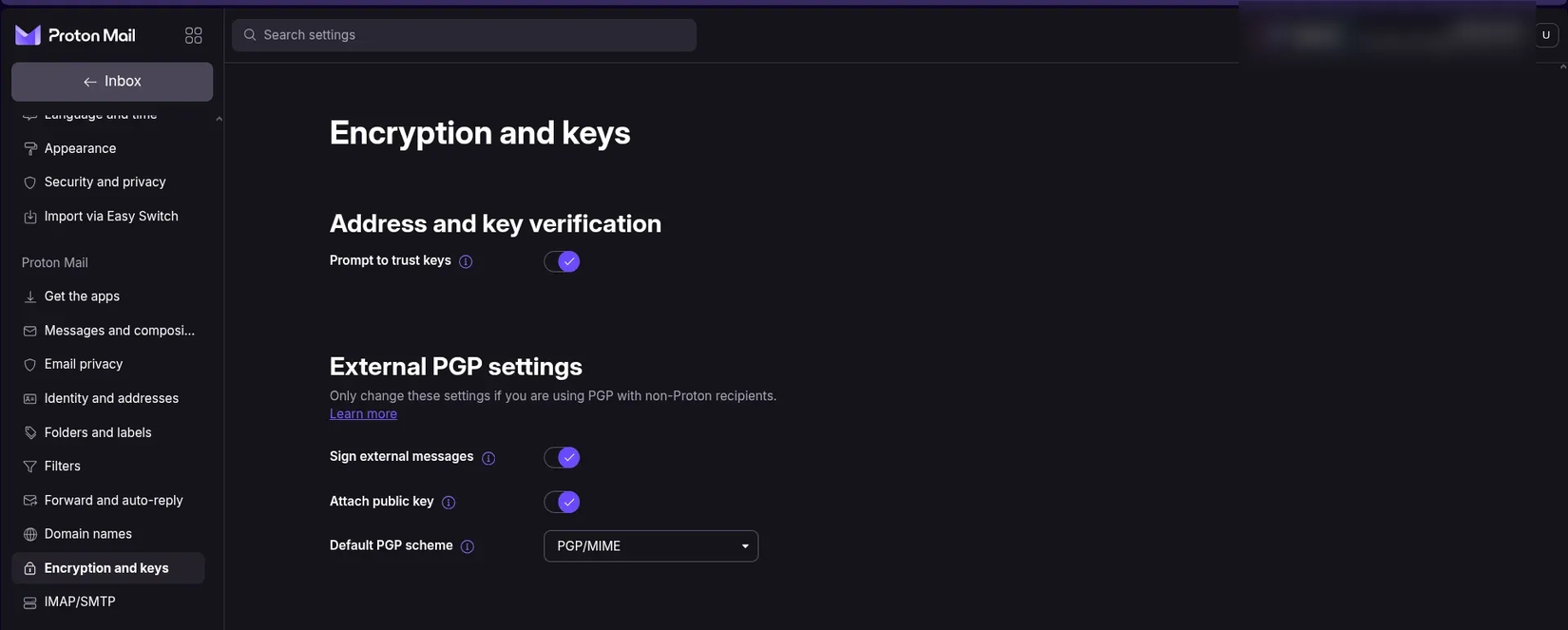 external communication options and encryption in protonmail
