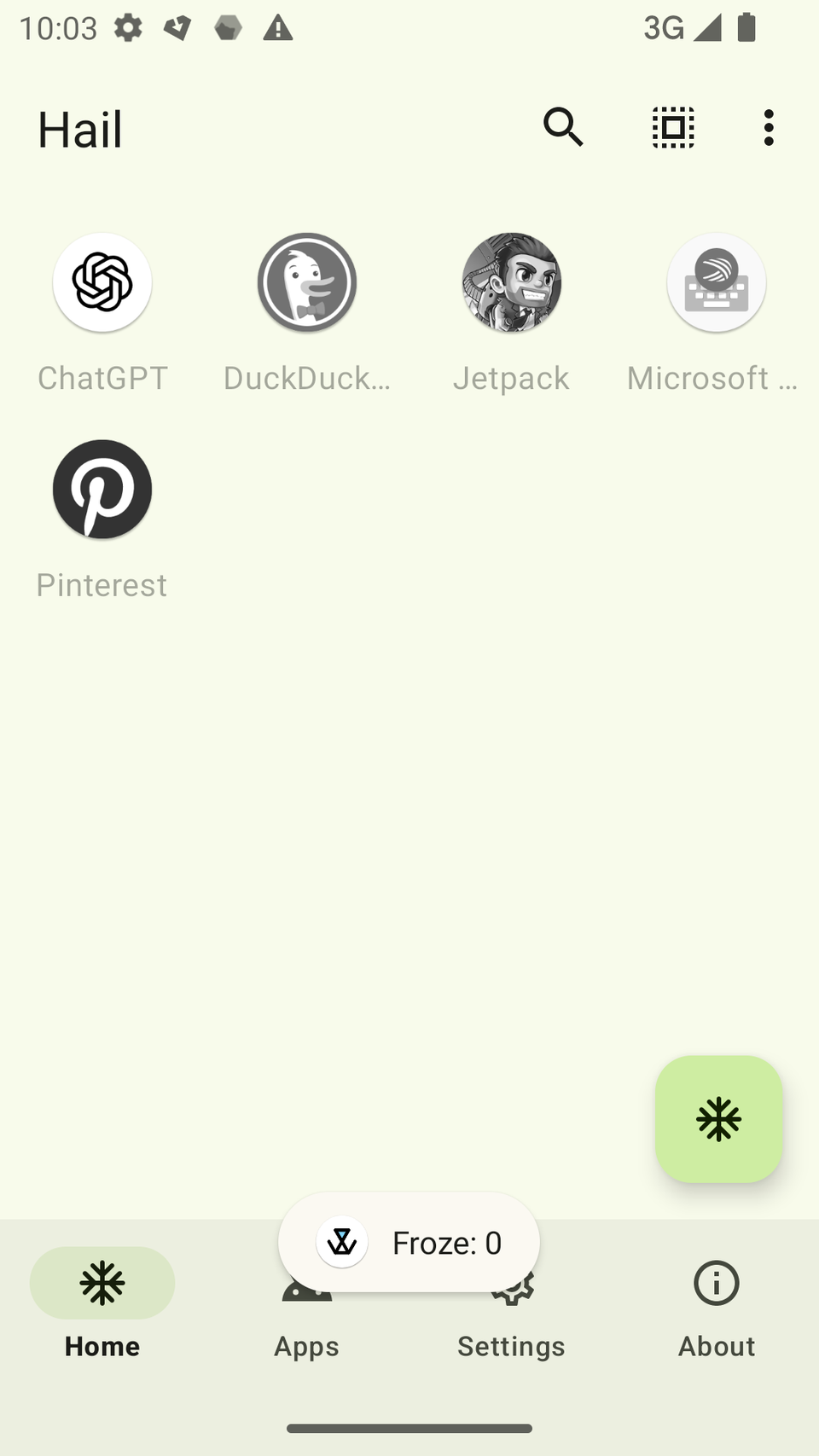 Frozen my chosen apps using Hail.