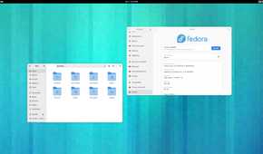Two apps open side by side in Fedora Silverblue 43.